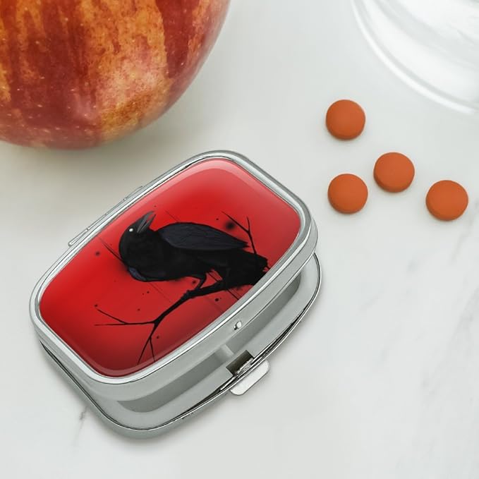 Crow on Branch Rectangle Pill Case Trinket Gift Box
