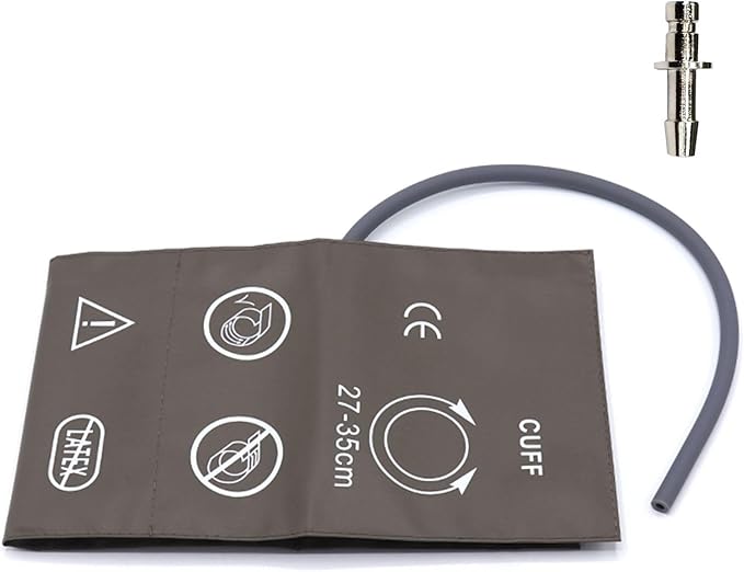 NIBP Cuff with BP12 Connector for Adult, 27-35 cm Single Tube Reusable PU Brown Replacement Blood Pressure Cuff with Inner TPU Airbag