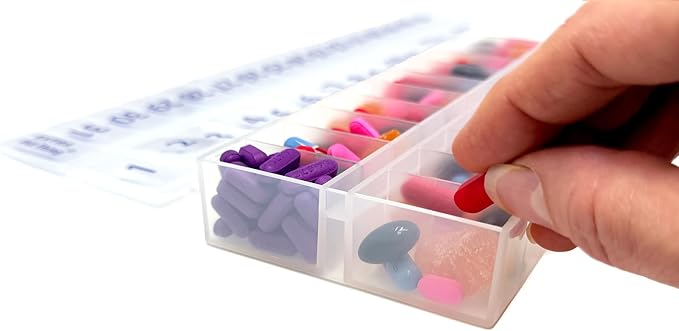 AM/PM 31 Day Once-a Day Monthly Pill Planner Organizers - Large Compartment Pill Boxes Store Medications for Entire Month Plus Compartment for Extra Pills (AM/PM Clear & Purple)
