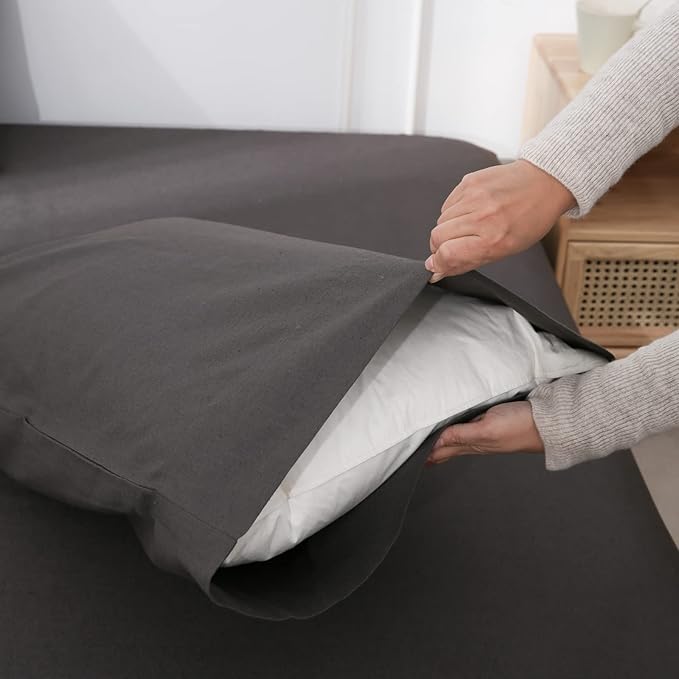 Simple&Opulence Belgian Linen Sheet Set Solid Color - 3 Pieces (1 Flat Sheet, 1 Fitted Sheet & 1 Pillowcase) Natural Flax Cotton Blend Soft Breathable Farmhouse Bedding - Twin Size, Dark Grey