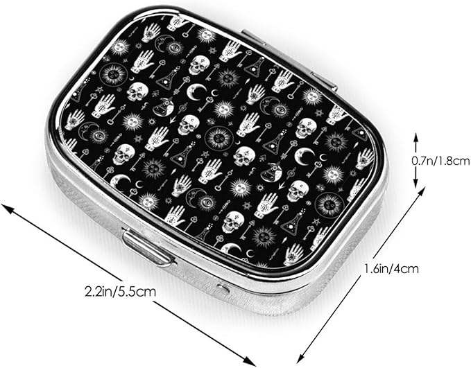 Women Men Portable Pill Organizer, Halloween Goth Gothic Raven Crow Skull Sun Moon Tattoos Pill Box, Am Pm Pill Case, Small Daily Medicine Organizer for Vitamins, Fish Oils Or Supplement