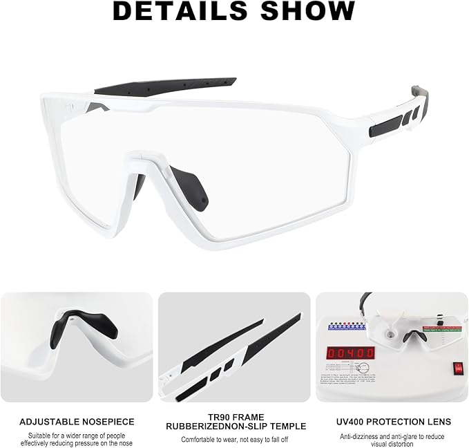BangLong Photochromic Cycling glasses for Men Women, Clear Running MTB Sunglasses UV Protection