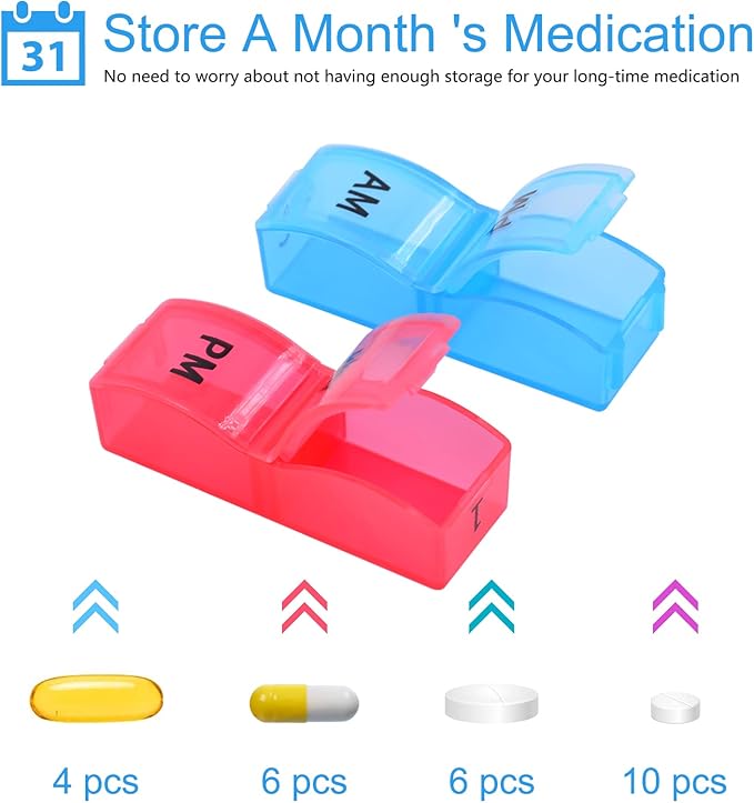 GREENCYCLE Monthly Pill Organizer 2 Times a Day, 30 Days Pill Box AM PM, 4 Week Pill Cases, One Month Pill Medicine Container Small Separate Compartments to Hold Vitamins, Fish Oil, Supplements