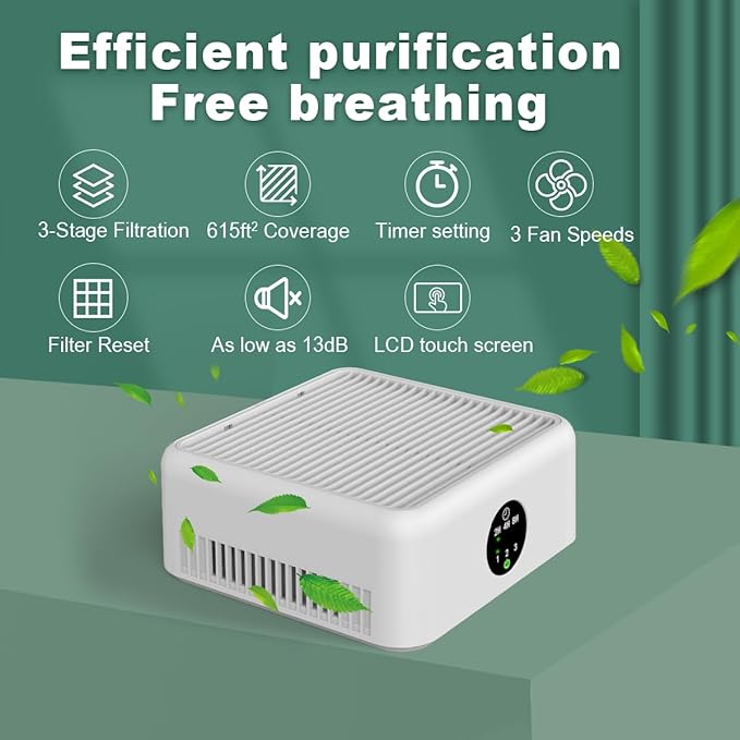 Air Purifiers for Home,True HEPA Small Air Purifier for Dorm Room, Up to 615 Ft²,15dB Quiet,for Smoke Odors,Portable Mini Air Purifier,Desk Air Filter for Office, RV,Bedroom,Travel (Elegant White)