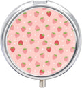 3 Compartment Pill Box, Round Medicine Pill Case, Cute Travel Pill Case, Decorative Portable Organizer for Pocket Compatible with Cute Pink Strawberry Polka Dot