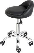 Hydraulic Rolling Stool with Back Support,300LB Capacity Black Adjustable Height Swivel Chair with PU Leather Seat and Lumbar Support,for Salon Spa Tattoo Massage Clinic Office