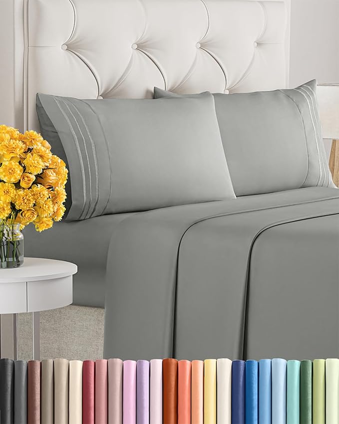 Full Size 4 Piece Sheet Set - Extra Soft, Breathable & Cooling Sheets - Hotel Luxury Durable Bed Sheets for Women & Men - Deep Pockets, Easy-Fit & Wrinkle-Free Sheets - Slate Grey Oeko-Tex Bed Sheets