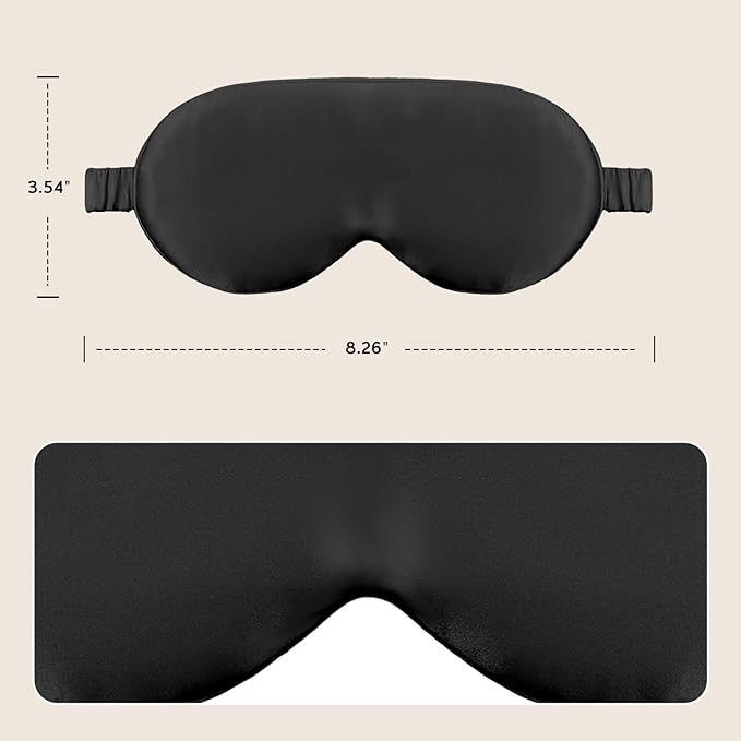 Luxury 22 Momme Mulberry Silk Eye Mask for Women Men Blindfold with Elastic Strap,100% Pure Silk Travel Eye Covers Light Blocking Lightweight Cooling Soft Night Eyeshade Sleep Masks,Black