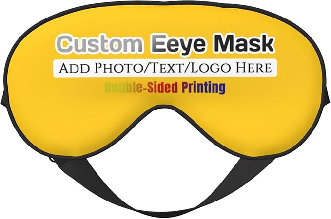 Custom Sleep Eye Mask Personalized Men Women Blindfold Design Your Own Photo Text Logo Adjustable Strap Soft Eyeshade Customized Blackout Eye Cover for Home Offices Travel Orange Yellow