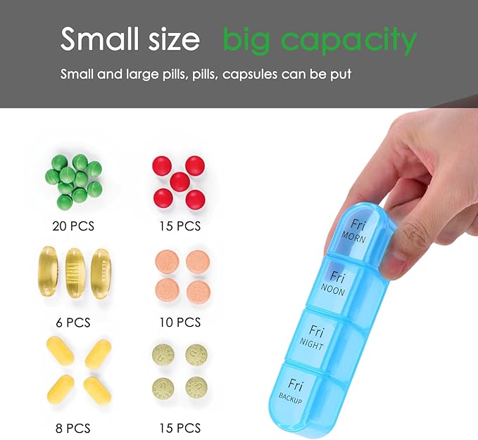 Greencycle Weekly Pill Organizer, 7 Day / 4 Times A Day Large Pill Cases Moisture-Proof Pill Box AM PM Medicine Organizer to Hold Vitamins Fish Oil Compartments Supplements (Rainbow)