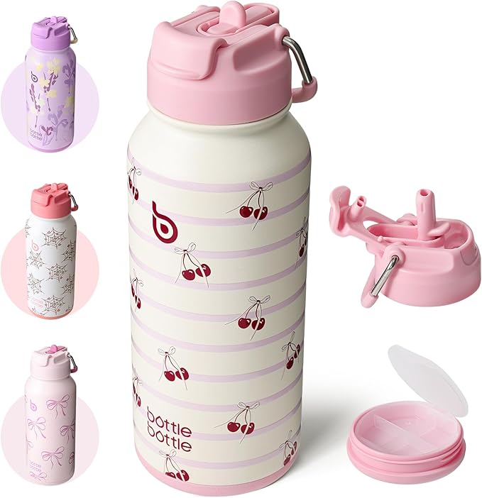 BOTTLE BOTTLE 32oz Insulated Water Bottle Stainless Steel Sport Water Bottle with Straw Dual-use Lid Design for Gym with Pill Box