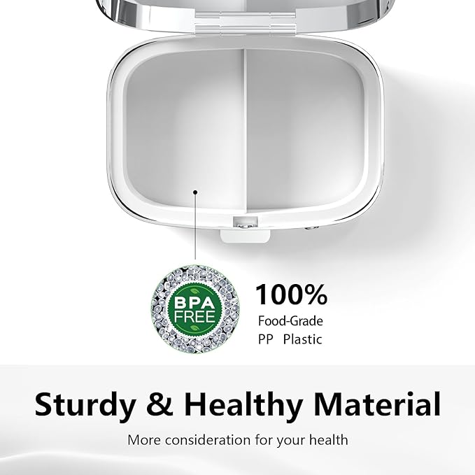 Pill Box-2 Compartment Small Pill Case Portable for Pocket & Purse Single Pill Carrier Pill Container to Hold Vitamins Medication Fish Oil and Supplements BPA-Free(Hand Painted Tiles)