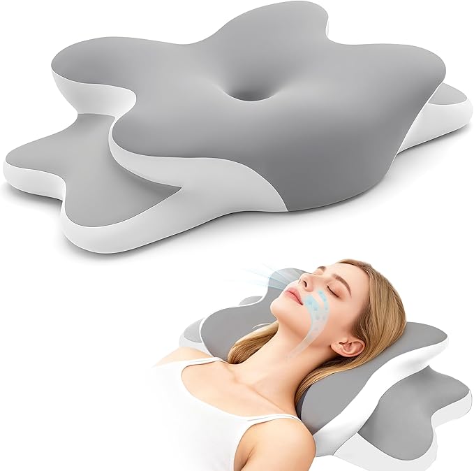 Sleep Apnea Pillow with Neck Pain & Snoring Relief -Orthopedic Cervical Pillow, Ergonomic Contour Memory Foam for Side, Back,Stomach Sleepers, Medium Firm Support(Grey, Queen Size)