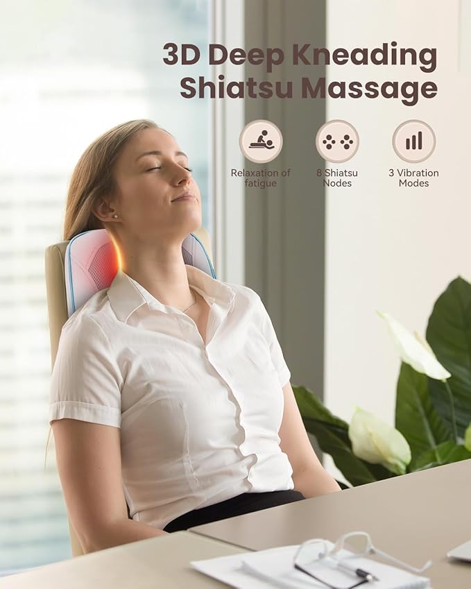 COMFIER Shiatsu Back Massager with Heat & Vibration, 3D Deep Kneading Back Massage for Pain Relief, Home Office Use,Blue