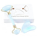 Jade roller and gua sha, facial roller, women's skincare tool, self-care gift, face, eye, neck massager, relieves fine lines and wrinkles, aventurine, opal, rose quartz
