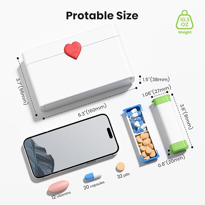 Daviky Pill Organizer 2 Times a Day - Large Capacity Weekly AM PM Pill Box with Heart Latch, 7 Day Travel Pill Case, Cute Medicine Organizer for Medication, Vitamins, Supplements