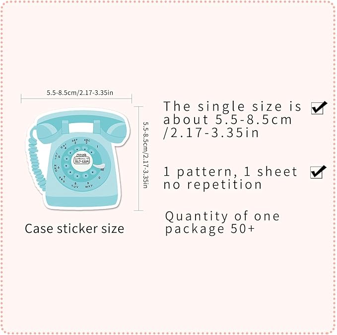 50pcs Retro Phone Stickers,1.96-3.15inch Creative Nostalgic Decorative Stickers, Self-Adhesive for Scrapbooking, Study Decoration, Retro Theme Setup