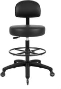 TAKE UR SEAT® Economical Multi-Purpose Medical Spa Drafting Stool with Adjustable seat and Back Height. Advanced Fabric seat Cover is Easy to Clean. Blade Wheels (Tall Bench Height Black)