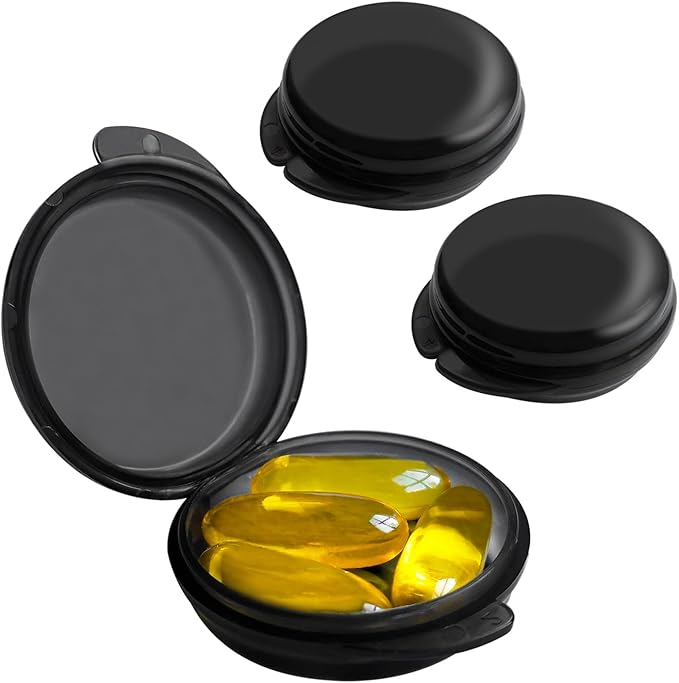 UHOUSE Small Pill Box (3 Pack), Daily Mini Pill Organizer Portable for Purse Pocket,Travel Pill Case Medicine Storage Container Earplug Case (Blcak