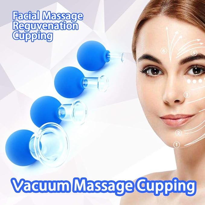 FeelFree Sport 4 Pieces Glass Facial Suction Cupping Set-Silicone Vacuum Suction Massage Cups Anti Cellulite Lymphatic Therapy Sets for Eyes, Face and Body