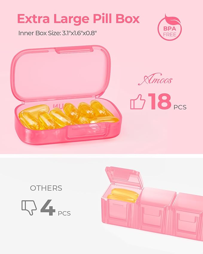 Enlarged Weekly Pill Organizer, 7 Day Pill Box Cases Easy to Open, BPA-Free Medicine Organizer with 7 Inner Separate Pill Container for Vitamins, Fish Oils, Supplements