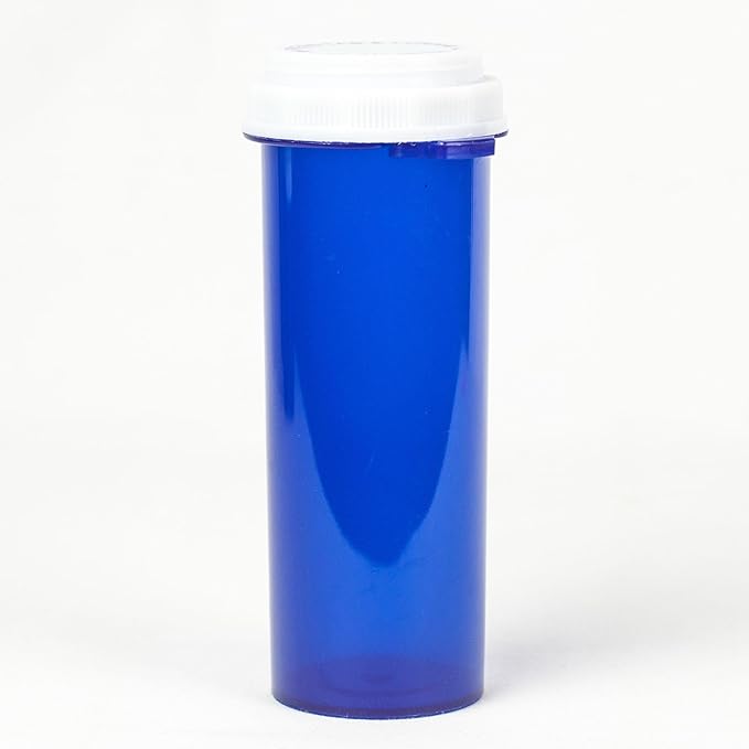 Five Star Supplies Thumb Tab Plastic Pill Bottles - Reversible Cap Easy Open & Child Resistant - Pill Container Prescription Vial - Easy Open/Push N Turn (Blue, 60 DRAM 70 ct.)