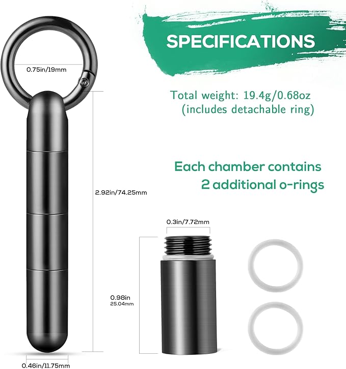TISUR Keychain Pill Holder, Titanium Pill Case Small Pill Organizer Waterproof Pill Box, EDC Portable Pill Container Metal Tube for Travel Purse Outdoor