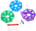 Pillthing Weekly 7 Sided Pill Organzier 3 pack 1 each of Blue Green Purple. Small Pill Box for Travel with Medical Alert Card