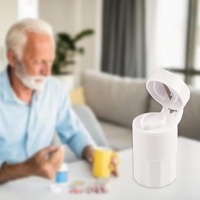 INVODA 3-in-1 Pill Crusher & Cutter with Built-in Storage – Compact Pill Organizer for Vitamins, Tablets & Medications – Durable Stainless-Steel Blade, BPA-Free, Travel-Friendly Design