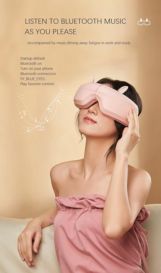 Eye Massager with Airbag Kneading,Constant Temperature Hot Compress, Multi-Frequency Vibration and Bluetooth Music (Large, Rabbit-Pink)