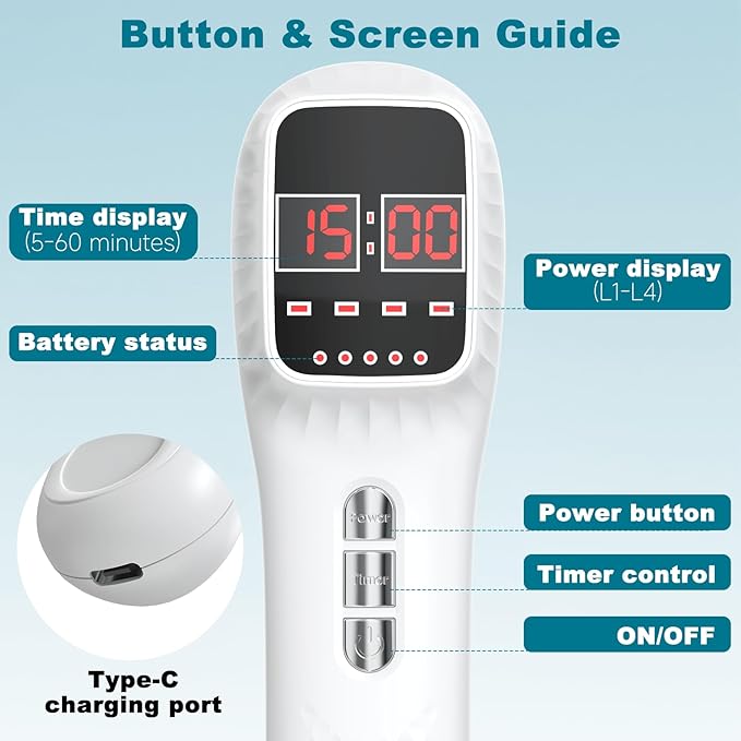 Red Light Therapy Device with Stand for Body Muscle Joint Pain Relief, Portable Infrared Light Therapy Wand with 16 * 650nm + 3 * 808 nm
