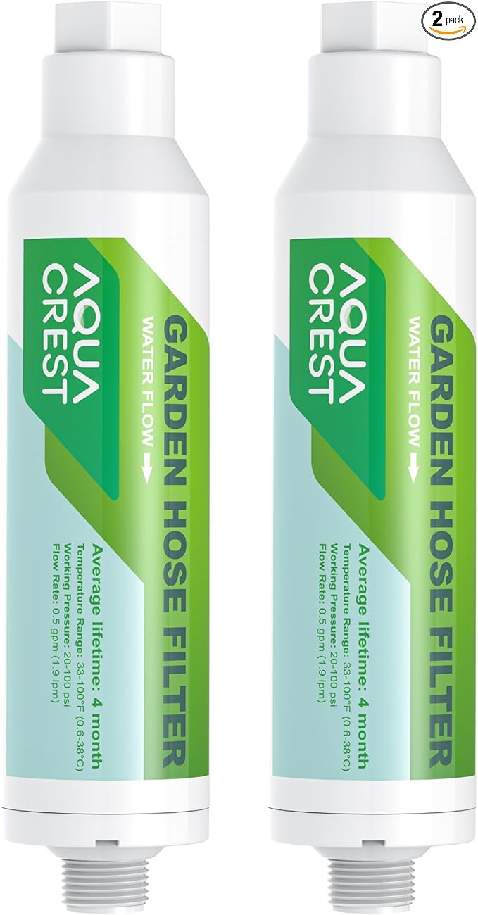 AQUACREST Garden Hose Water Filter for Plants, Greatly Reduces Chlorine, Odor, Improve Plants Health, Ideal for Organic Gardening, Farming and Pets, Pack of 2 (Package May Vary)