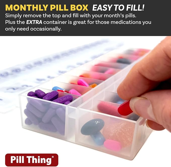 AM/PM 31 Day Once-a Day Monthly Pill Planner Organizers - Large Compartment Pill Boxes Store Medications for Entire Month Plus Compartment for Extra Pills (AM/PM Clear & Clear)