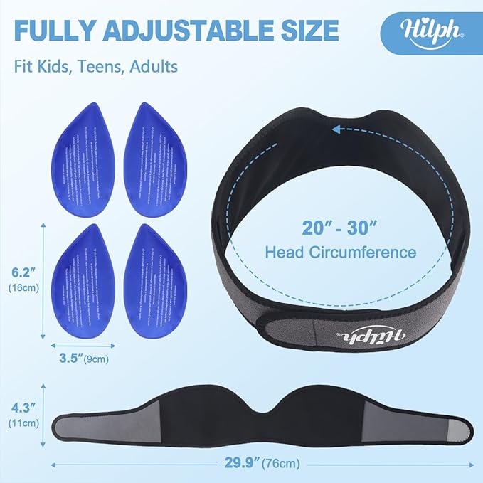 Hilph Face Ice Pack Wisdom Teeth Ice Pack Head Wrap with Washable Jaw Wrap and 4 Replacement Hot Cold Pack for Facial Oral Surgery, TMJ, Tooth Extraction, Dental Surgery, Tonsillectomy Recovery Grey