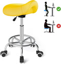 YEEZEE Saddle Stool Ergonomic- Comfortable Rolling Saddle Stool with Wide Thick Saddle Seat Padding, Swivel Adjustable Saddle Chair with Wheels and Ring Pedal for Medical Massage Salon (Yellow)