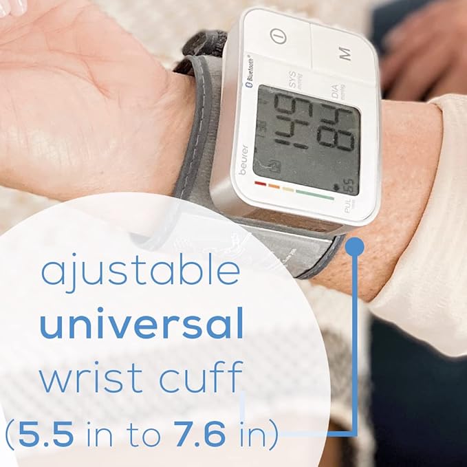 Beurer BC57 Wrist Blood Pressure Monitor – Automatic Wrist Blood Pressure Cuff - Bluetooth – 120 Memory Spaces with Irregular Heart Rate Detection, Large Display, Resting Indicator, Storage Case