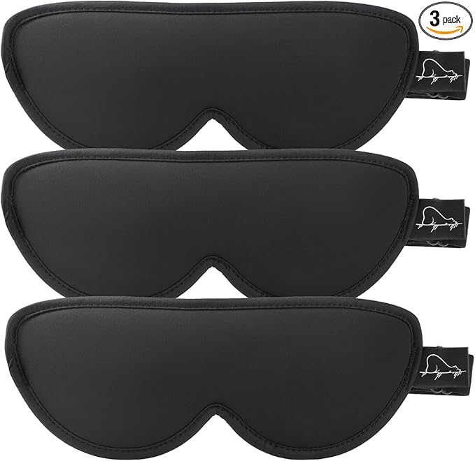 ALASKA BEAR Stylish Sleep Masks for Small Face, 3 Pack Stitched Eye Masks with Contoured Cups, 100% Blackout Cover, Cool and Soft Concave Padding, Machine Washable(Black)