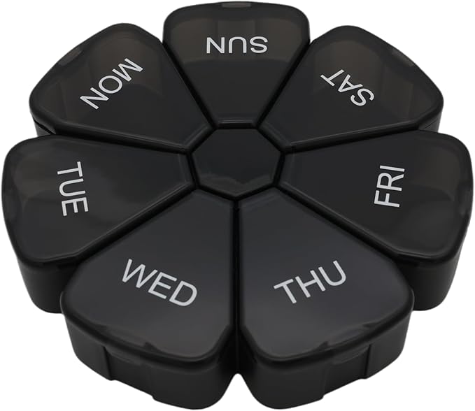 7 Day Weekly Pill Round Organizer, ShysTech Large Pill Case Pill Box 1 Time A Day for Pills/Medication/Supplements/Vitamin (Black)