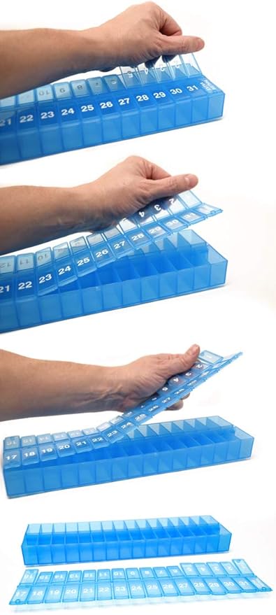 AM PM 31 Day Once-a Day Monthly Pill Planner Organizers - Large Compartment Pill Boxes Store Medications for Entire Month Plus Compartment for Extra Pills (AM/PM) (Am/Pm Blue & Blue)