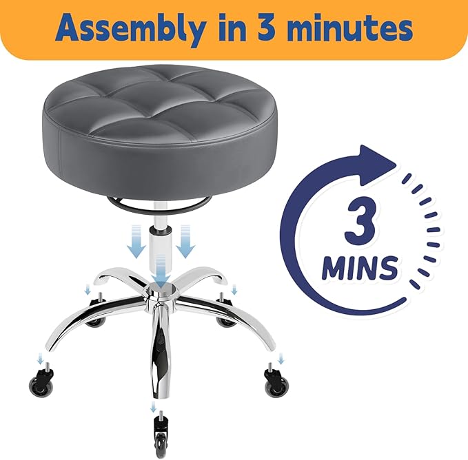 Rolling Stool Heavy Duty 400lb: Super Soft Seat Cushion,360° Swive,Height Adjustability,No Squeaky Noises,No Tip Over,New Upgraded stool Salon Stool Chair, Tattoo Facial Massage Spa Medical (Grey1)