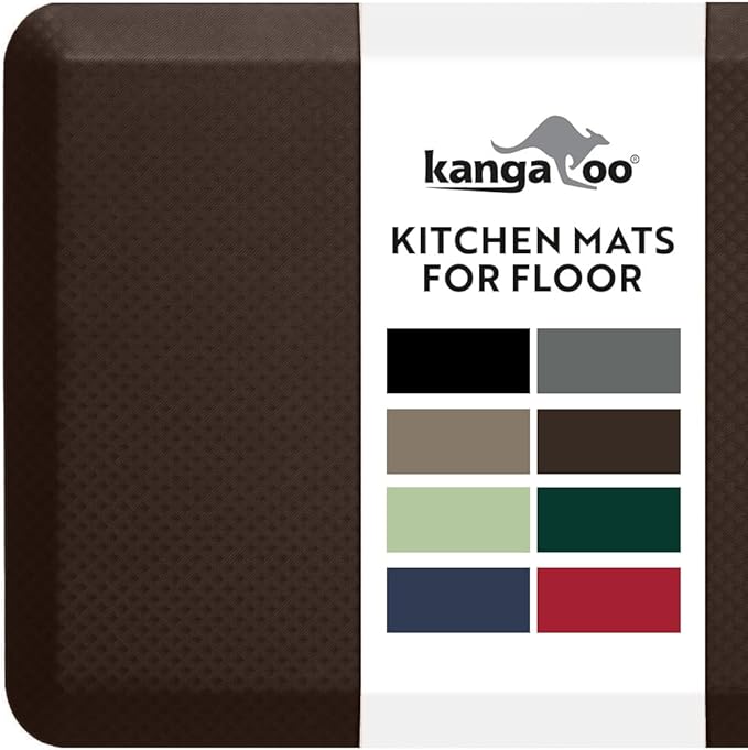 KANGAROO Thick Ergonomic Anti Fatigue Mats for Kitchen Floor, 39x20, Cushioned Standing Office Desk Mat, Waterproof Scratch Resistant Topside, Supportive All Day Comfort Padded Foam Rugs, Brown
