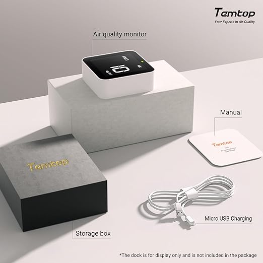 Temtop M10 Air Quality Monitor Indoor Air Quality Tester AQI PM2.5 VOCs Formaldehyde Detector for Home Air Testing, US Certified Air Sensor