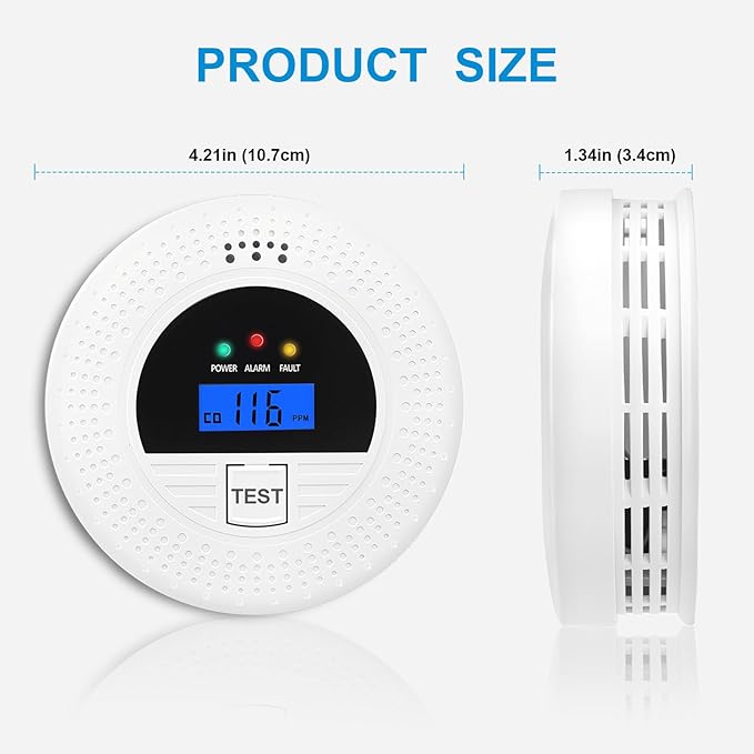 4-Pack, Smoke and Carbon Monoxide Detector, Smoke Detector Carbon Monoxide Detector Combo with Test Button, Digital Display, 85dB Alarm for Home and Office