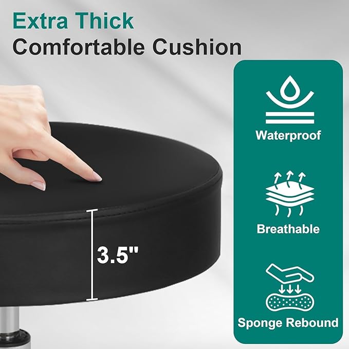 LEMY Salon Stool and Tattoo Chair Hydraulic Adjustable Rolling Stool,360° Swivel with PU Leather Seat and Sturdy Metal Base for Spa Massage Esthetician Nail Technician