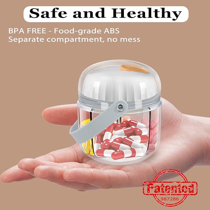Pill Box, Pill Organizer for Travel Cute Medicine Organizer NO-BPA Moisture Proof Medicine Container for Vitamins, Fish Oils, Supplements (White)