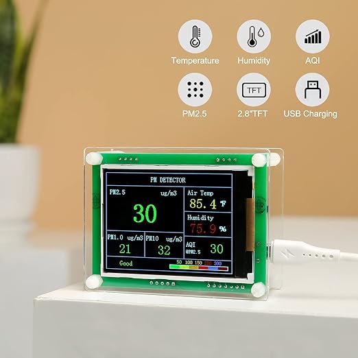 Air Quality Monitor pm2.5 pm10 pm1.0 Detector Indoor air Quality Test kit for Cars ,Home,Office,Hotel etc (PM2.5,AQI)