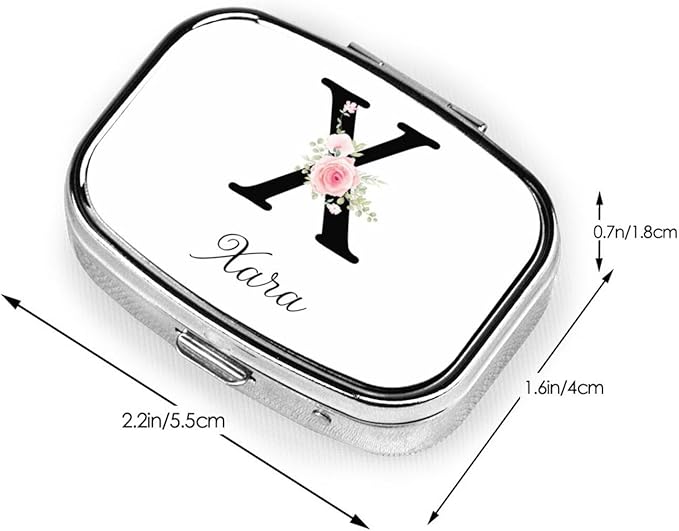 Custom Pill Box Personalized Square Small Pill Case with Mirror Add Your Photo Text Logo Name Decorative 2 Compartment Portable Metal Medicine Container Vitamin Organizer for Pocket Purse Travel (X)
