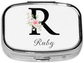 Custom Pill Box Personalized Square Small Pill Case with Mirror Add Your Photo Text Logo Name Decorative 2 Compartment Portable Metal Medicine Container Vitamin Organizer for Pocket Purse Travel (R)