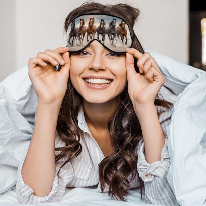 Running Horses Eye Mask Sleeping Mask Landscape Desert Dust Sunset Sky Animal Sleep Masks Silky Soft Eye Cover for Women Men Shading Blindfold for Air Travel Sleeping
