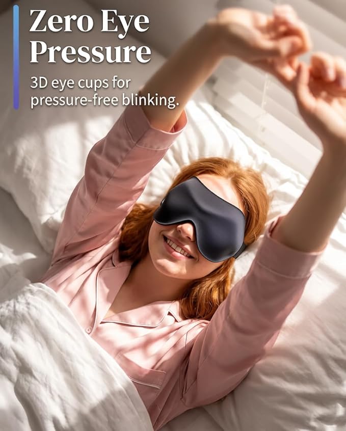 Eye Masks for Sleep Light Blocking: Lightweight 3D Contoured Sleep Mask for Men - Zero Pressure Blindfold Airplane Travel Essentials - Perfect for Night Shift Meditation College Dorm (Black)